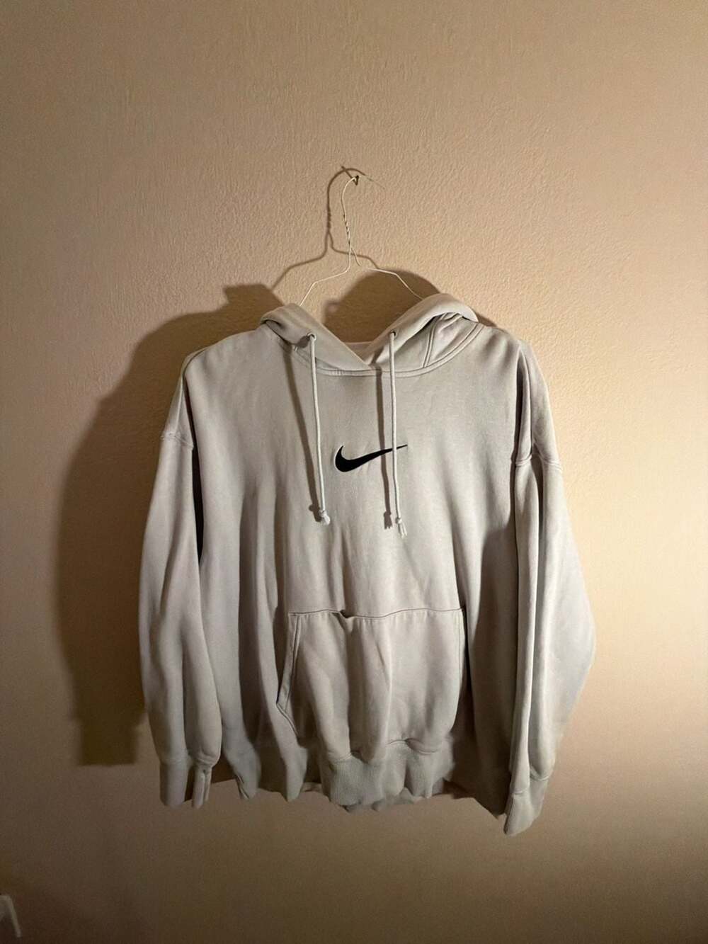 Nike Center Swoosh Embroidered Logo Beige Hoodie
